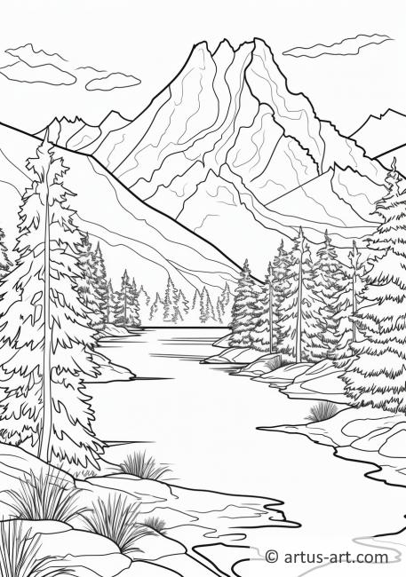 Página para colorear de un lago de montaña